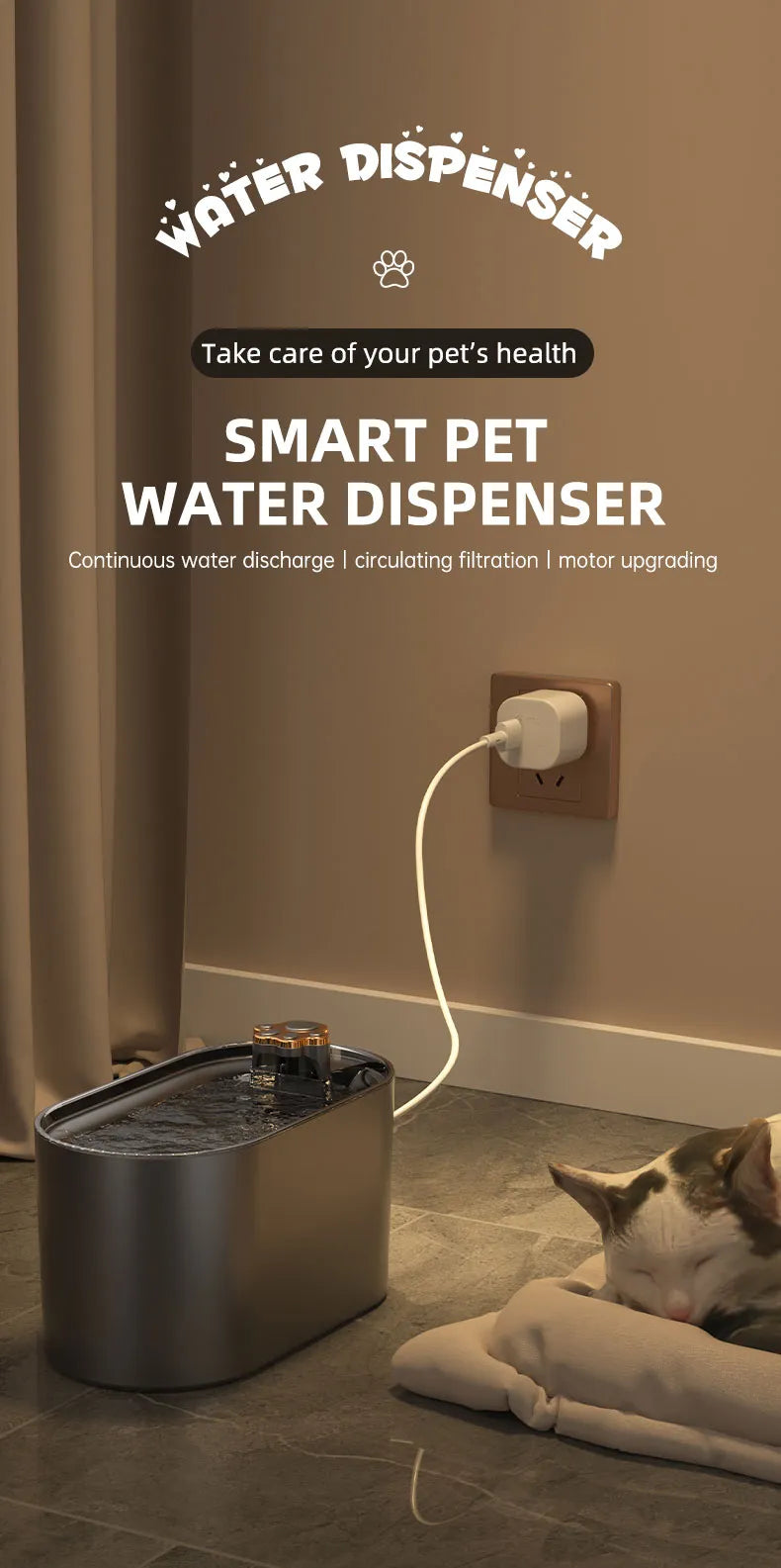 Cat Water Fountain - Modern Design - Ideal for Dogs and Cats - Keep Your Pets Hydrated with Ease