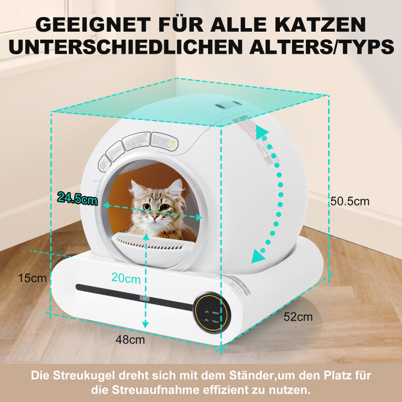 65L Adaptive Self-Cleaning Cat Litter Box for Multiple Cats - Automatic Scooping, Compatible with Various Litter Types, Infrared Sensor, Odor Elimination, App-Controlled, Safe Child Lock