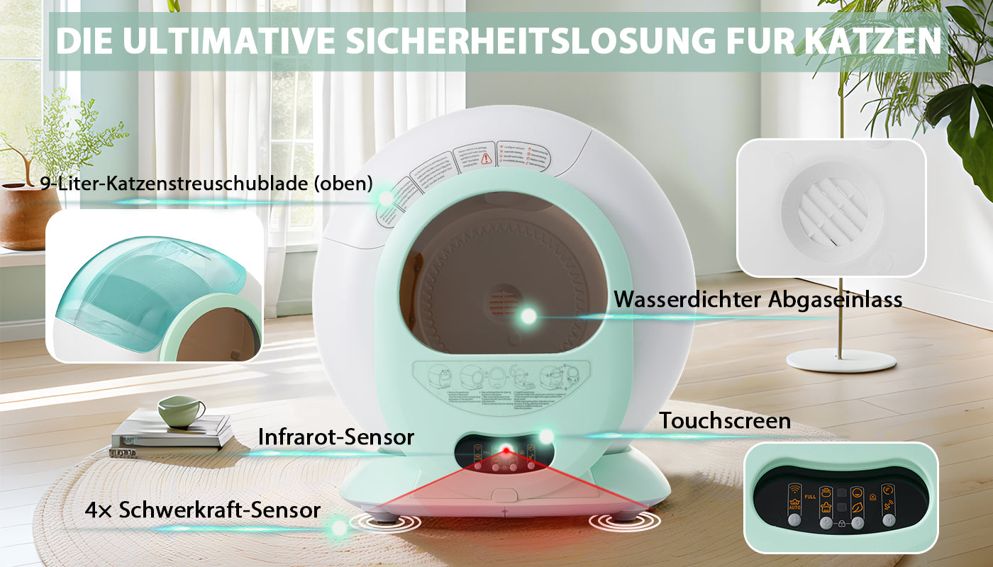 65L Adaptive Self-Cleaning Cat Litter Box for Multiple Cats, Automatic Suction, Suitable for Many Kinds of Litter, Infrared Sensor, Eliminates Odor, APP Controlled, Child Safety Lock