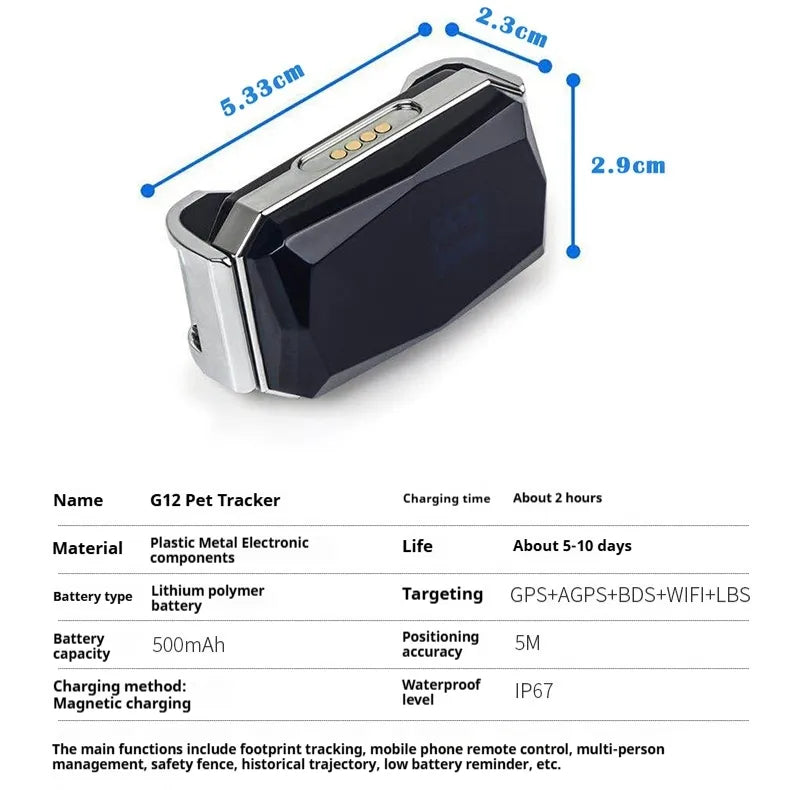 G12 Pet GPS Locator - Compact & Smart Design - Perfect for Cats and Dogs - Keep Your Pets Safe and Secure!