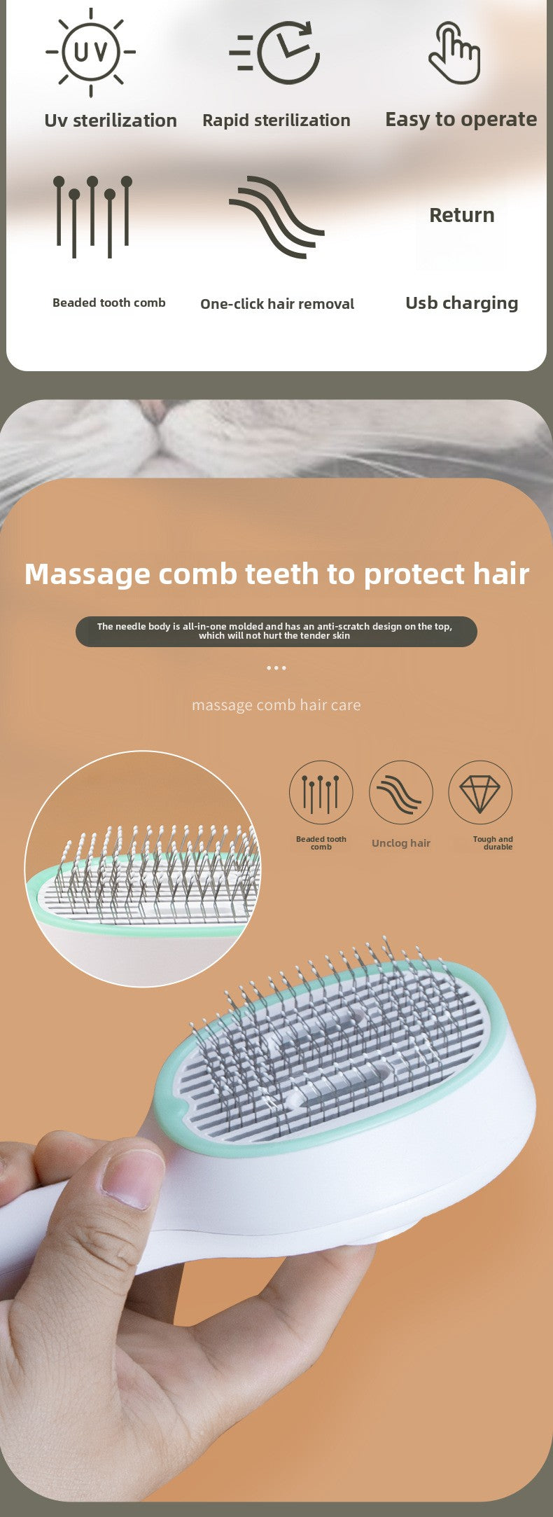 Automatic De-shedding Comb - Ergonomic Design for Pet Cleaning and Grooming