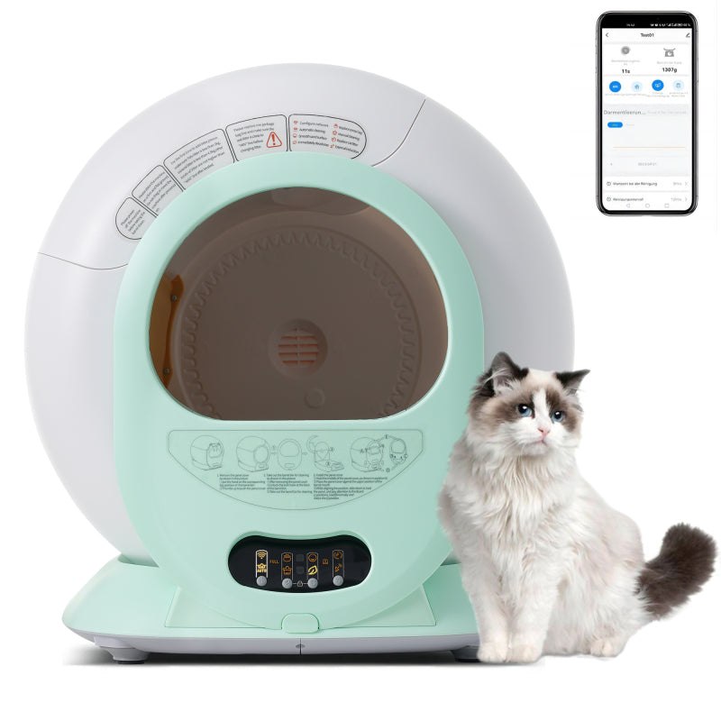 65L Adaptive Self-Cleaning Cat Litter Box for Multiple Cats, Automatic Suction, Suitable for Many Kinds of Litter, Infrared Sensor, Eliminates Odor, APP Controlled, Child Safety Lock