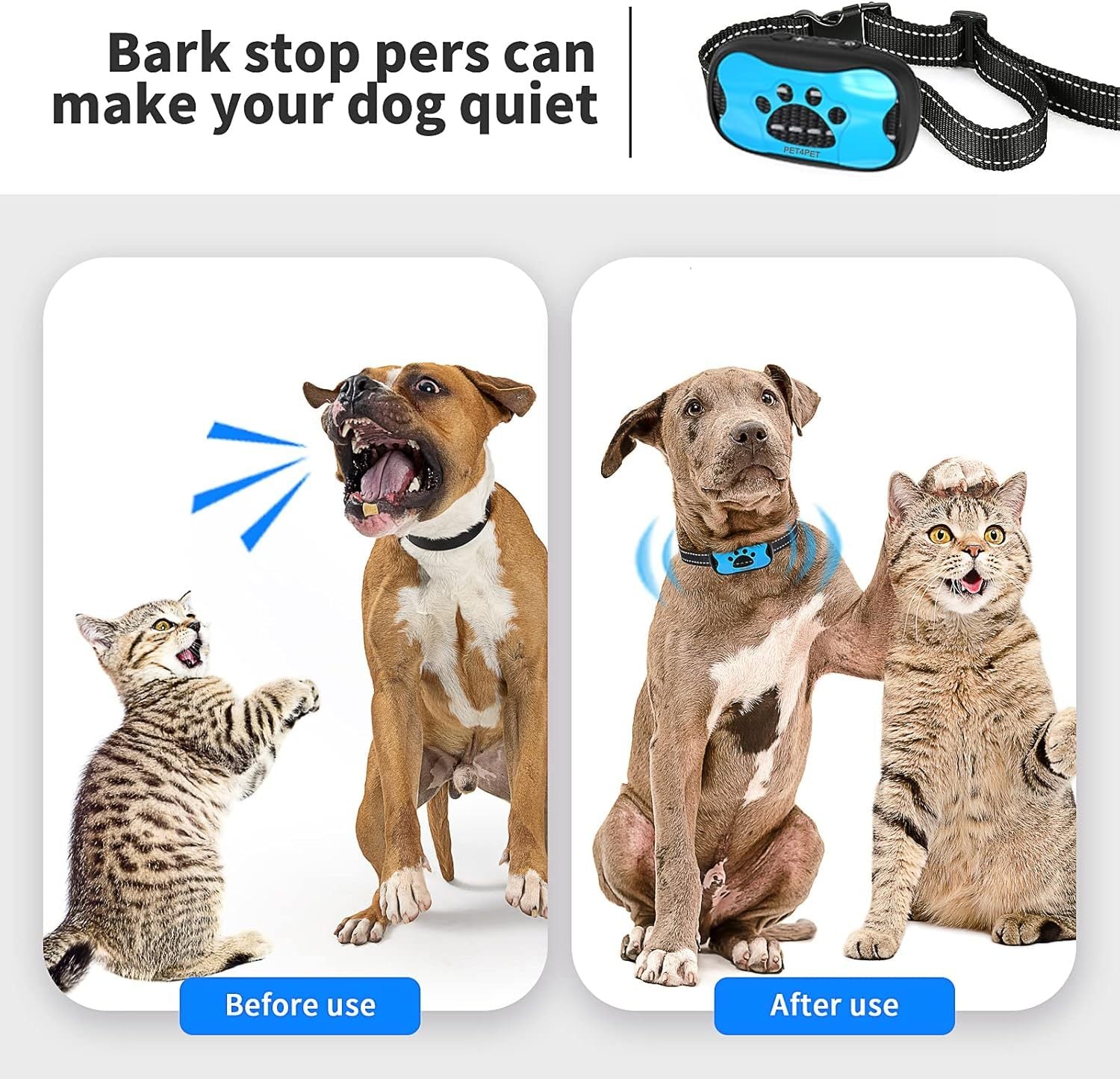 Anti Bell Collar Dog Training Collar Sound Vibration, For Dogs Pet DE