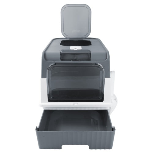 Grey Large Cat Litter Box with Drawer - Anti-Splash Cat Potty Tray for Easy Cleaning
