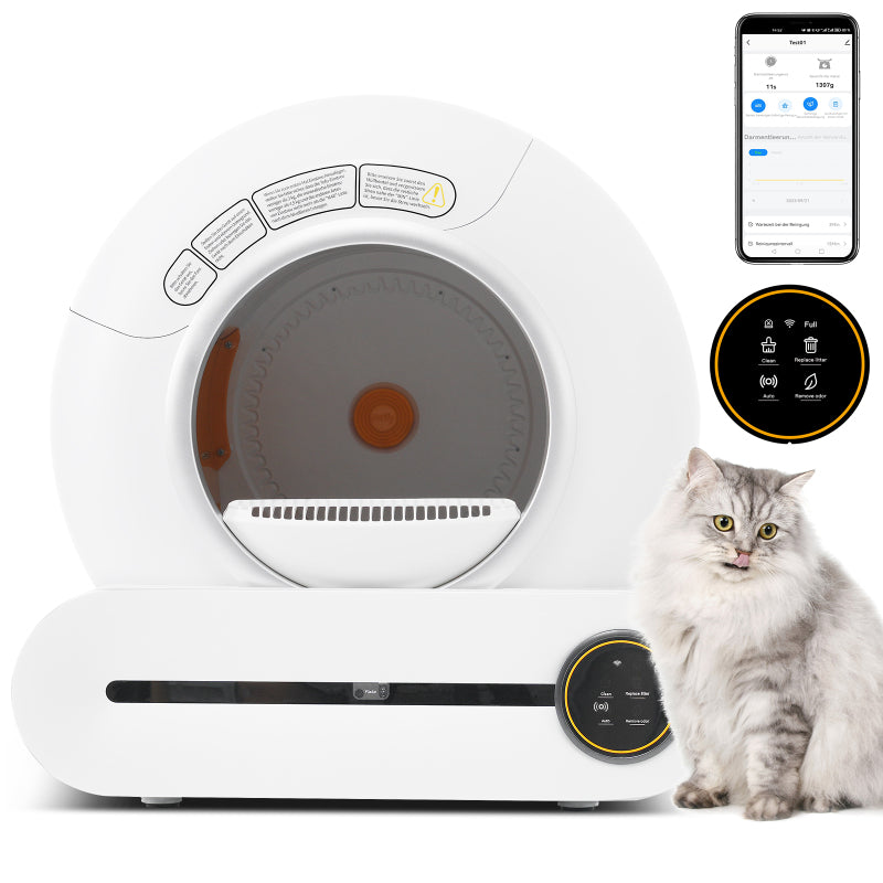65L Adaptive Self-Cleaning Cat Litter Box for Multiple Cats - Automatic Scooping, Compatible with Various Litter Types, Infrared Sensor, Odor Elimination, App-Controlled, Safe Child Lock