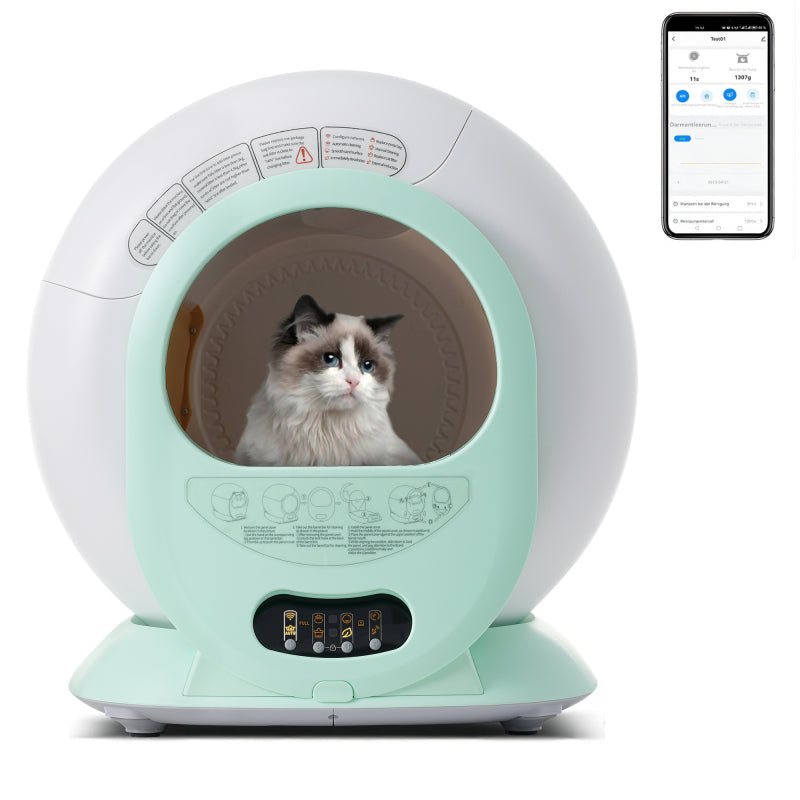 65L Adaptive Self-Cleaning Cat Litter Box for Multiple Cats, Automatic Suction, Suitable for Many Kinds of Litter, Infrared Sensor, Eliminates Odor, APP Controlled, Child Safety Lock