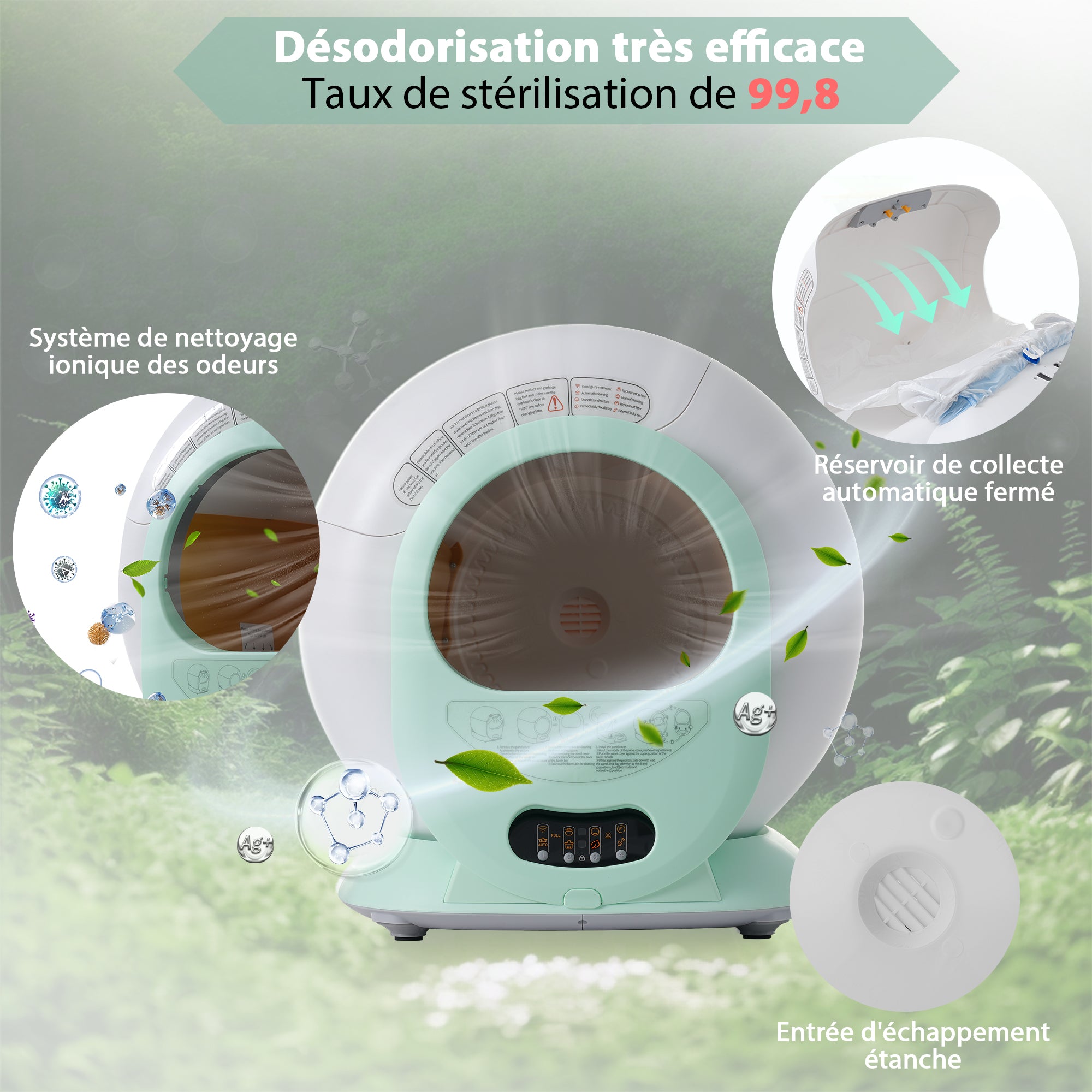 65L Adaptive Self-Cleaning Cat Litter Box for Multiple Cats, Automatic Suction, Suitable for Many Kinds of Litter, Infrared Sensor, Eliminates Odor, APP Controlled, Child Safety Lock