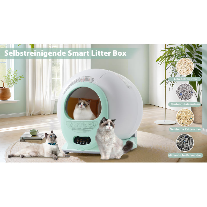 65L Adaptive Self-Cleaning Cat Litter Box for Multiple Cats, Automatic Suction, Suitable for Many Kinds of Litter, Infrared Sensor, Eliminates Odor, APP Controlled, Child Safety Lock