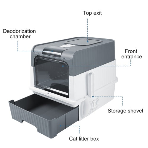 Grey Large Cat Litter Box with Drawer - Anti-Splash Cat Potty Tray for Easy Cleaning
