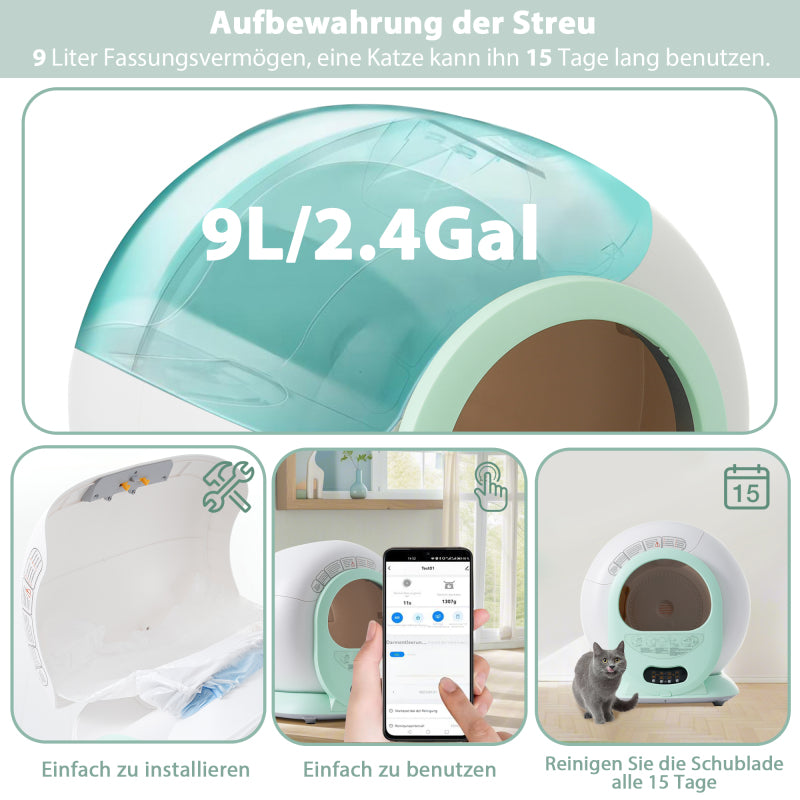 65L Adaptive Self-Cleaning Cat Litter Box for Multiple Cats, Automatic Suction, Suitable for Many Kinds of Litter, Infrared Sensor, Eliminates Odor, APP Controlled, Child Safety Lock