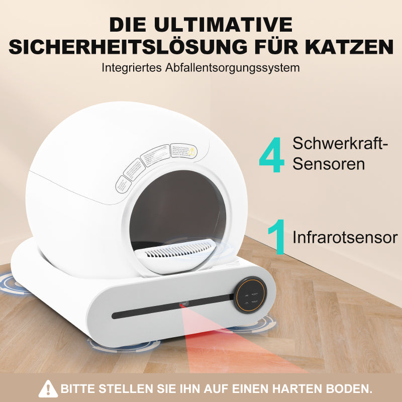 65L Adaptive Self-Cleaning Cat Litter Box for Multiple Cats - Automatic Scooping, Compatible with Various Litter Types, Infrared Sensor, Odor Elimination, App-Controlled, Safe Child Lock