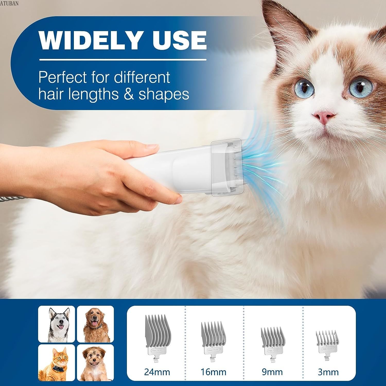 Dog Grooming Vacuum & Pet Grooming Kit | 2.3L Capacity Pet Hair Vacuum Cleaner with Dog Brush | Efficient Grooming Solution for Home