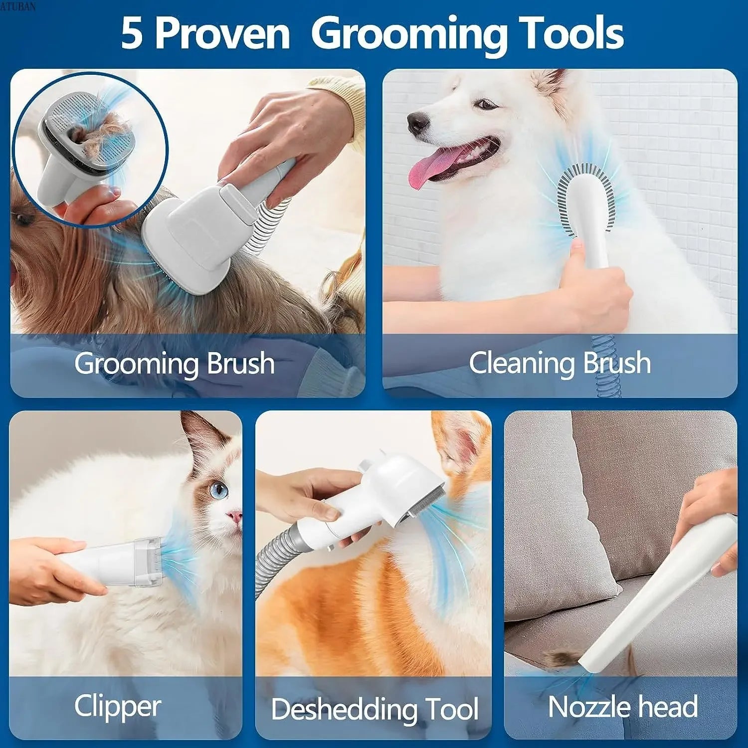 Dog Grooming Vacuum & Pet Grooming Kit | 2.3L Capacity Pet Hair Vacuum Cleaner with Dog Brush | Efficient Grooming Solution for Home