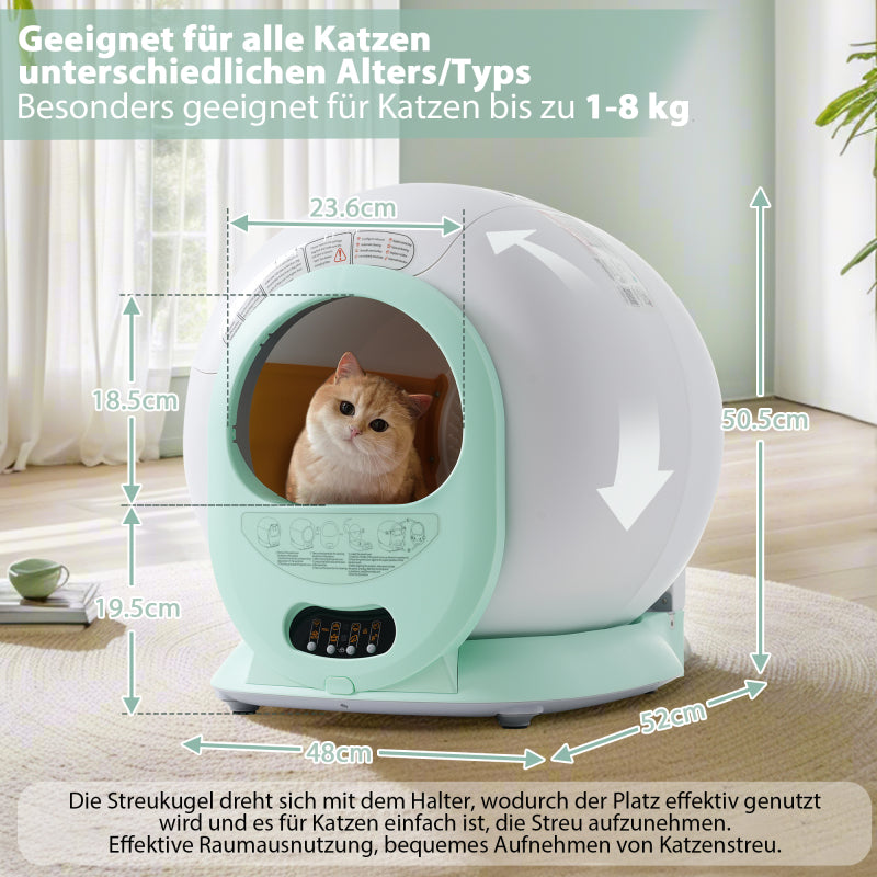 65L Adaptive Self-Cleaning Cat Litter Box for Multiple Cats, Automatic Suction, Suitable for Many Kinds of Litter, Infrared Sensor, Eliminates Odor, APP Controlled, Child Safety Lock
