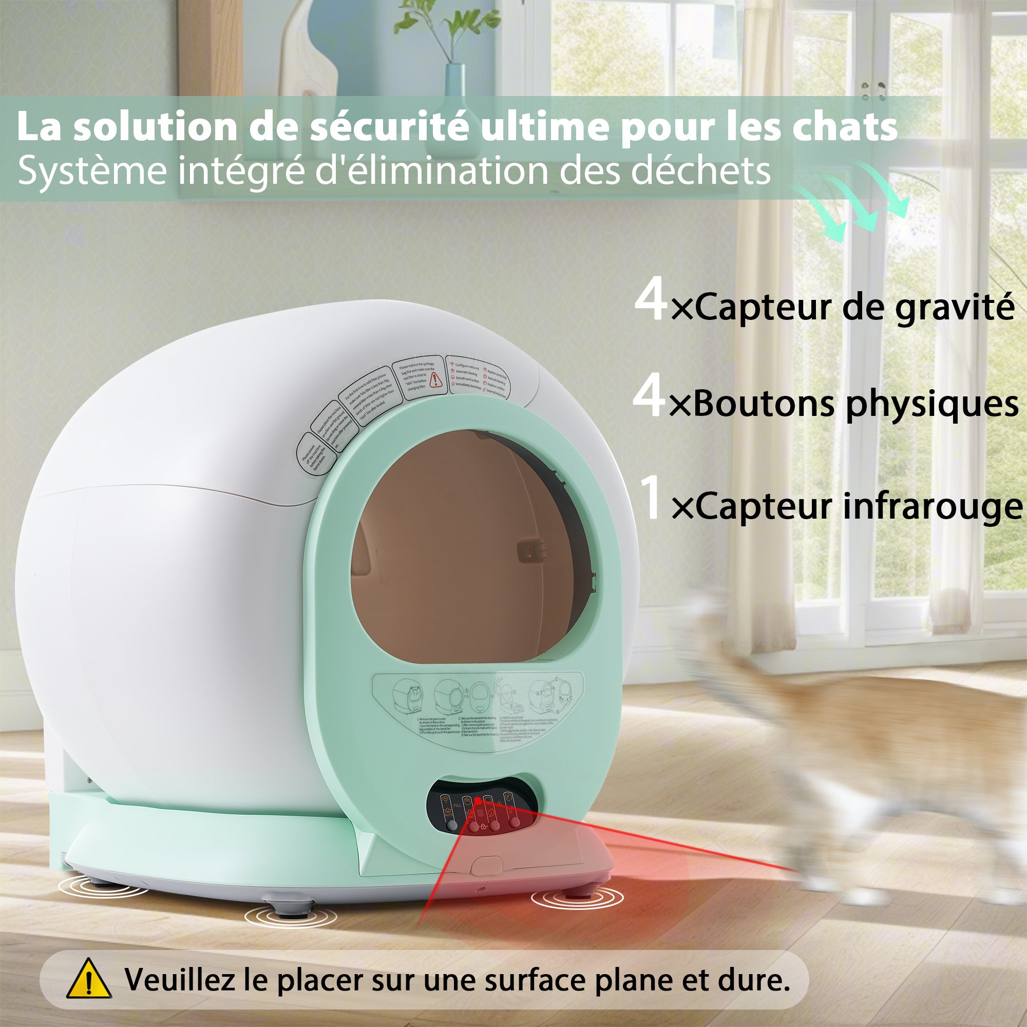 65L Adaptive Self-Cleaning Cat Litter Box for Multiple Cats, Automatic Suction, Suitable for Many Kinds of Litter, Infrared Sensor, Eliminates Odor, APP Controlled, Child Safety Lock