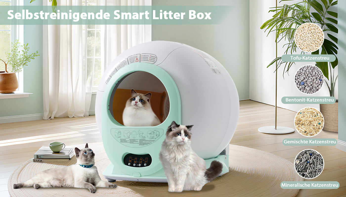 65L Adaptive Self-Cleaning Cat Litter Box for Multiple Cats, Automatic Suction, Suitable for Many Kinds of Litter, Infrared Sensor, Eliminates Odor, APP Controlled, Child Safety Lock
