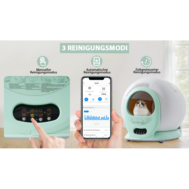 65L Adaptive Self-Cleaning Cat Litter Box for Multiple Cats, Automatic Suction, Suitable for Many Kinds of Litter, Infrared Sensor, Eliminates Odor, APP Controlled, Child Safety Lock