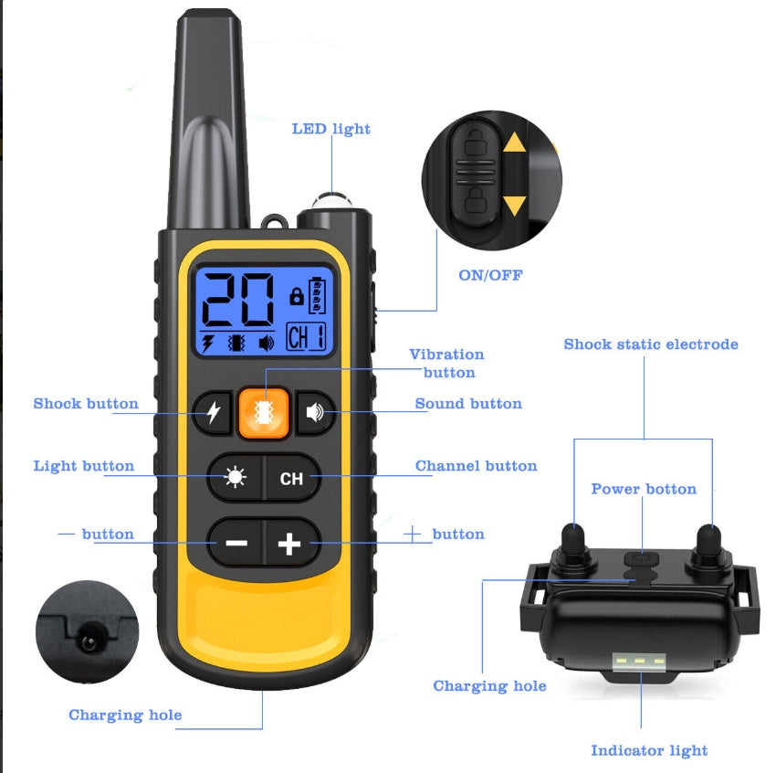 ElDog Rechargeable Waterproof Pet Training Collar - Electric Shock Anti-Bark System with 800m Range