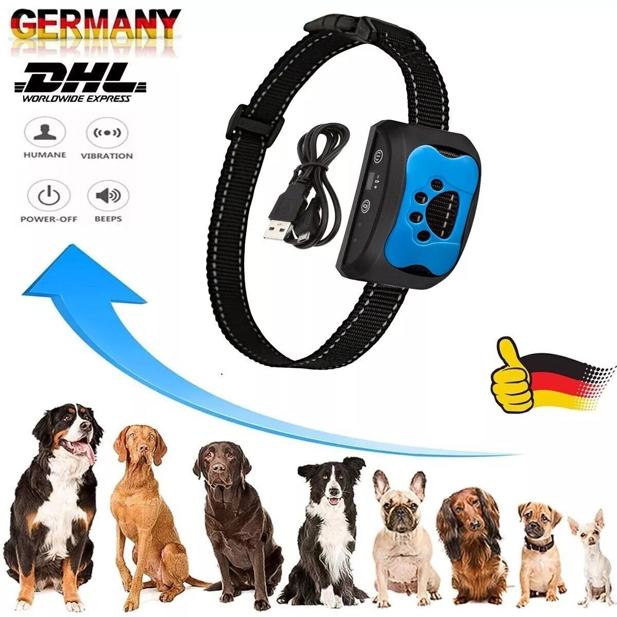 Anti Bell Collar Dog Training Collar Sound Vibration, For Dogs Pet DE