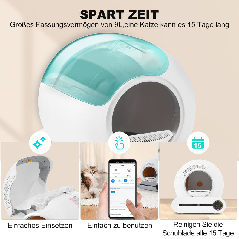 65L Adaptive Self-Cleaning Cat Litter Box for Multiple Cats - Automatic Scooping, Compatible with Various Litter Types, Infrared Sensor, Odor Elimination, App-Controlled, Safe Child Lock