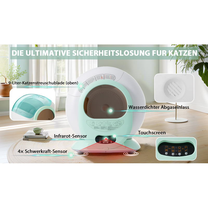 65L Adaptive Self-Cleaning Cat Litter Box for Multiple Cats, Automatic Suction, Suitable for Many Kinds of Litter, Infrared Sensor, Eliminates Odor, APP Controlled, Child Safety Lock