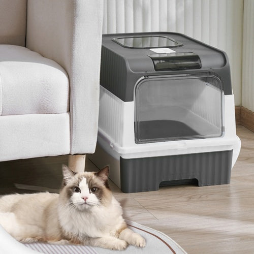Grey Large Cat Litter Box with Drawer - Anti-Splash Cat Potty Tray for Easy Cleaning