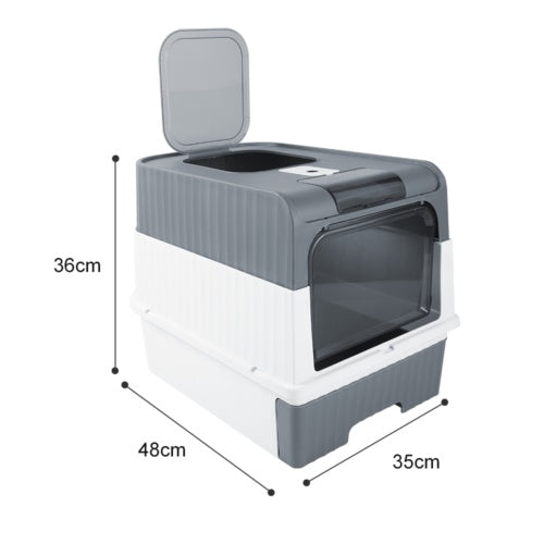 Grey Large Cat Litter Box with Drawer - Anti-Splash Cat Potty Tray for Easy Cleaning